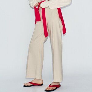 Zara ZW COLLECTION Wide-Leg High-Waist Jeans - Sand/Beige - US 8/EUR 40